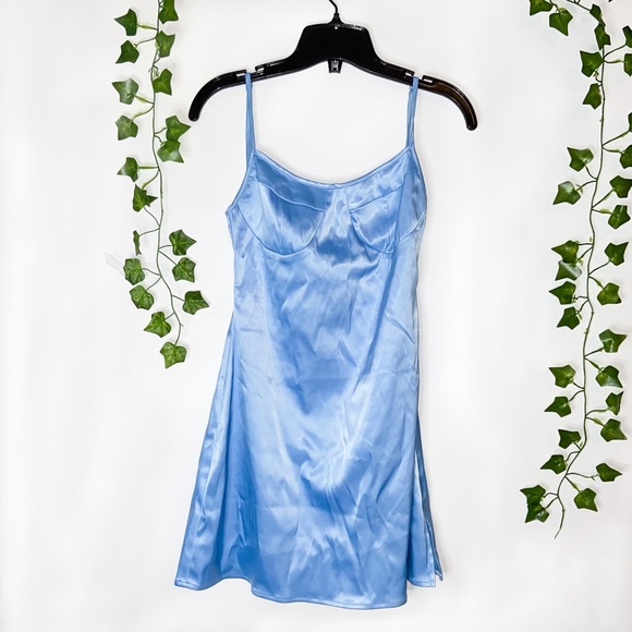 FASHIONOVA Satin Blue Mini Dress - Picture 1 of 6